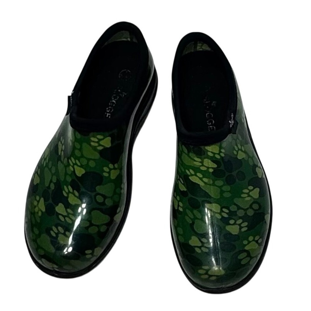 Sloggers Garden Shoes Womens 7 Green Paw Print Waterproof Rain Clog Slip On USA